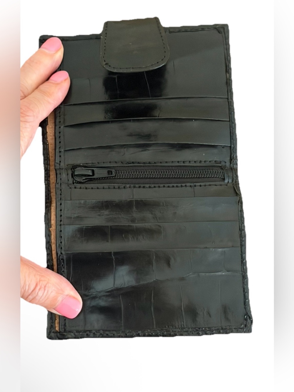 Genuine Alligator Skin Bifold Black Leather Snap Wallet NWT - Picture 3 of 9
